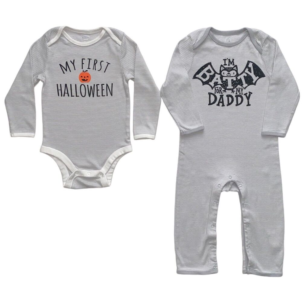 Old Navy Baby Boy Halloween Shirt Long Sleeve Bodysuit Jumpsuit 2pc Set, 18-24M
